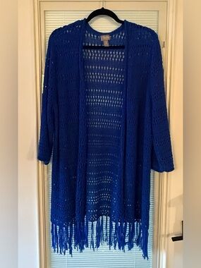 Travelers Collection by Chico’s Fringed Open Cardigan Size 3